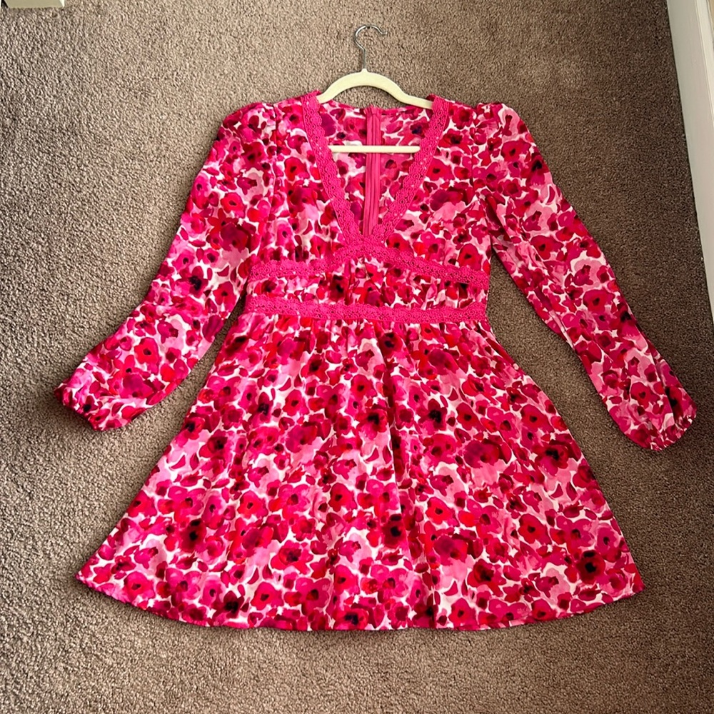 Pink long sleeve lace dress
